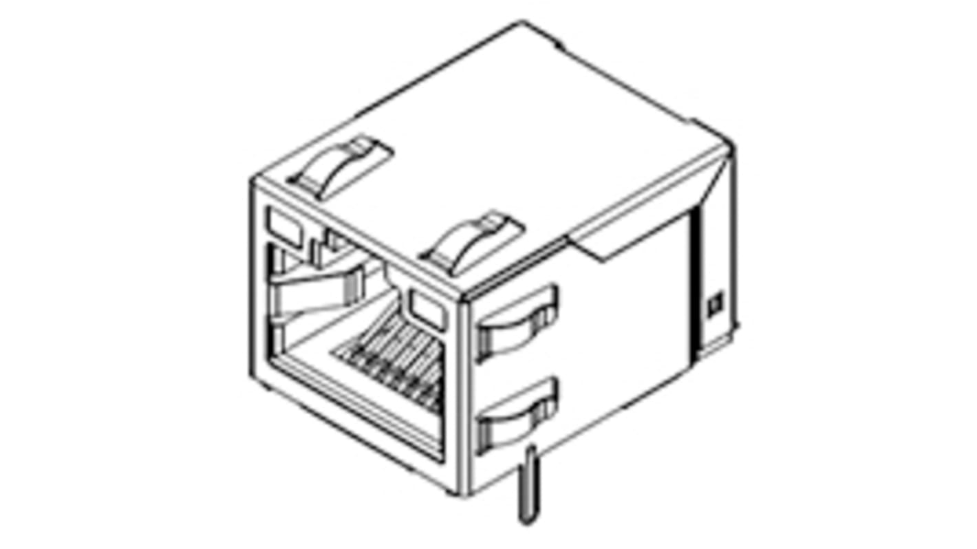 Molex 48074 Series Female RJ45 Connector, Through Hole, Cat5, Cat5e Right Angle 1 Port 8P8C -Way