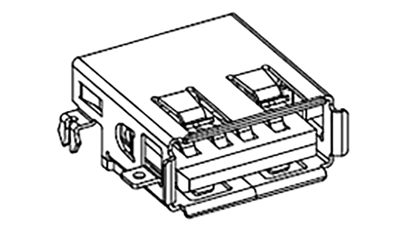 Molex Right Angle, Panel Mount, Socket- Single Port Type A 2.0 USB Connector