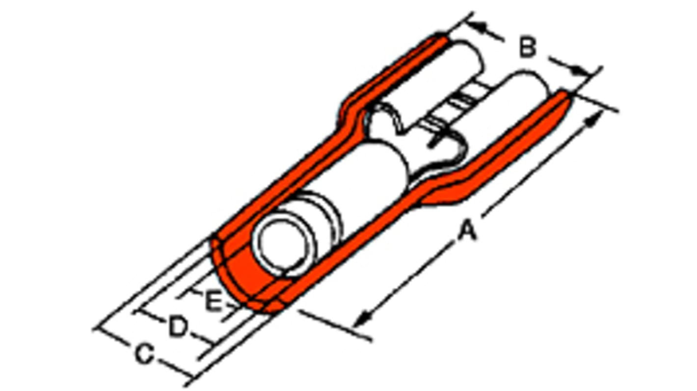 Molex Avikrimp 19002 Red Insulated Female Spade Connector, Receptacle, 6.35 x 0.81mm Tab Size
