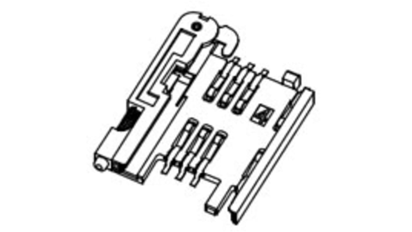 Conector para tarjeta de memoria SIM Chip Molex de 6 contactos, paso 2.54mm, montaje superficial, Inserción/Extracción