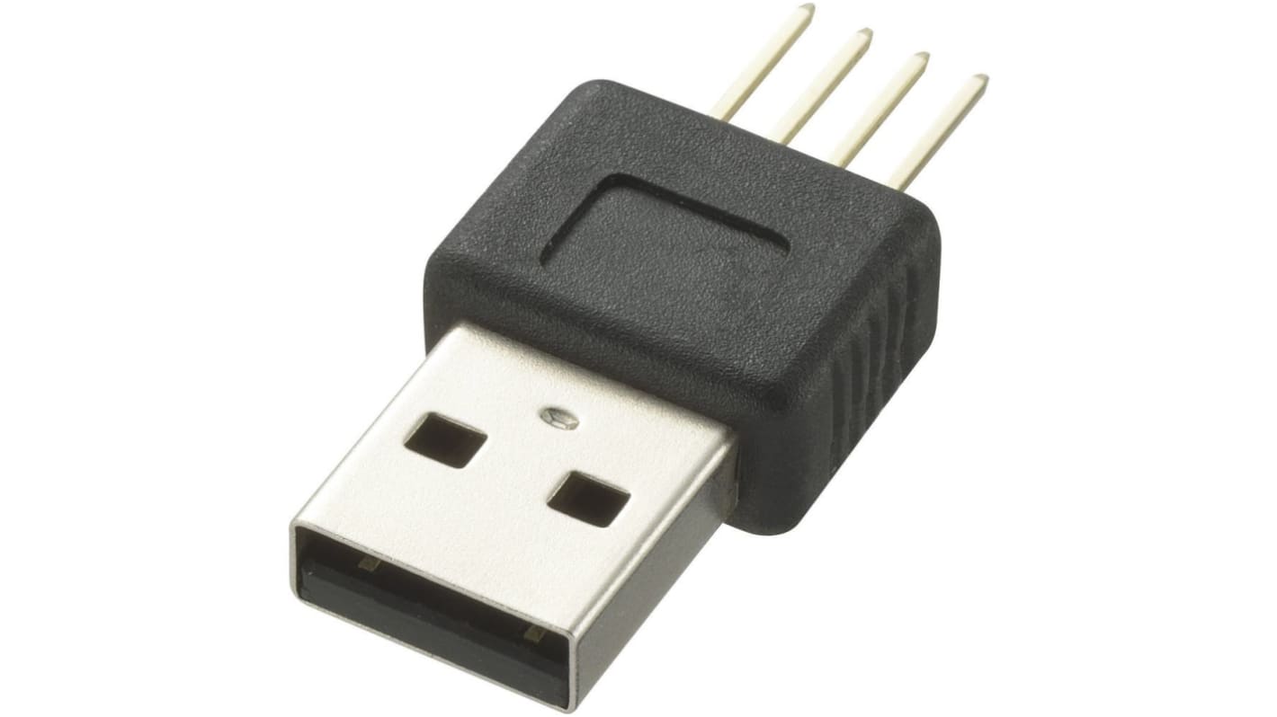 Conector USB RS PRO, Macho, , 1 puerto puertos, Montaje en orificio pasante, 5,0 V, 500.0mA