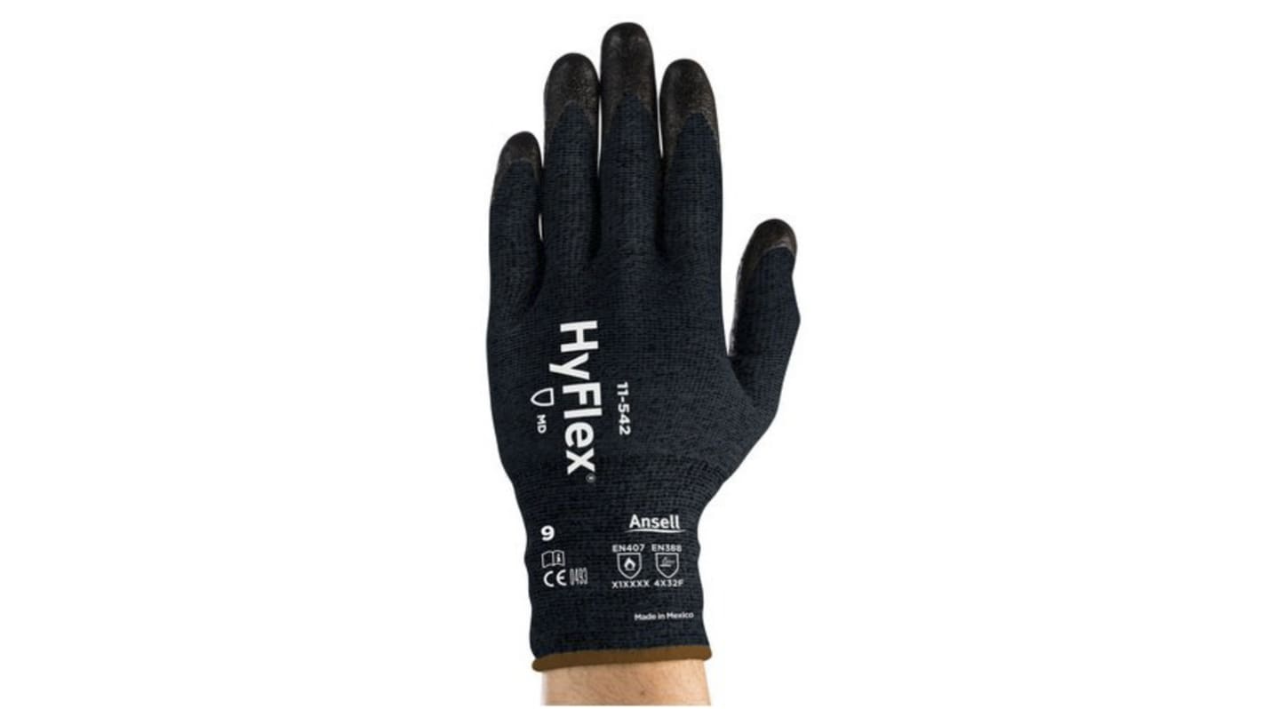 Ansell HyFlex 11-542 Black Kevlar Heat Resistant Work Gloves, Size 10, Nitrile Coating
