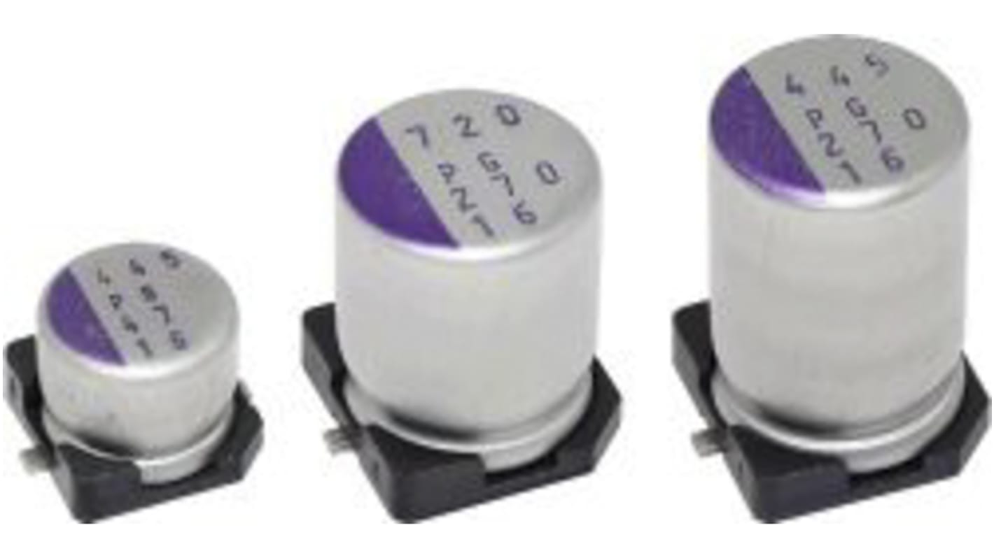 Panasonic 贴片聚合物电容, 铝电介质, 47μF, 16V 直流, 1.4mm线距, 最高+105°C, SVPG系列