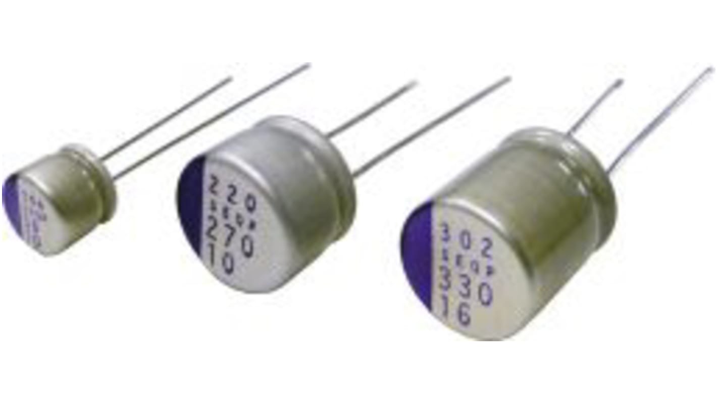 Panasonic 100μF Through Hole Polymer Capacitor, 20V dc