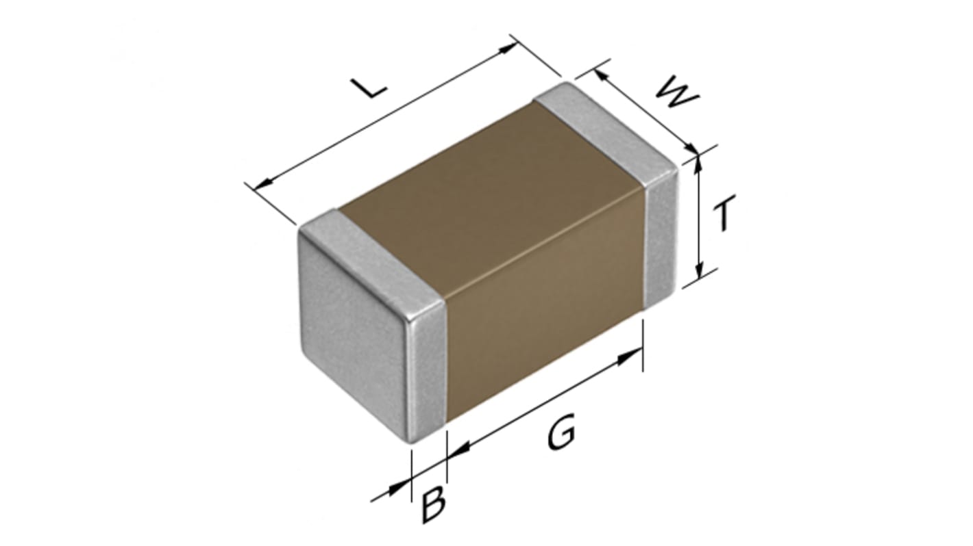 Condensateur céramique multicouche MLCC,  CMS, 4.7nF, 50V c.c., ±10%, diélectrique : X8R