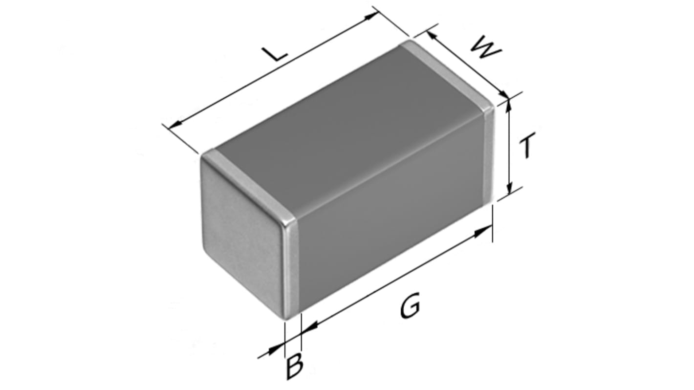 Condensateur céramique multicouche MLCC,  CMS, 10nF, 630V c.c., ±5%, diélectrique : NP0