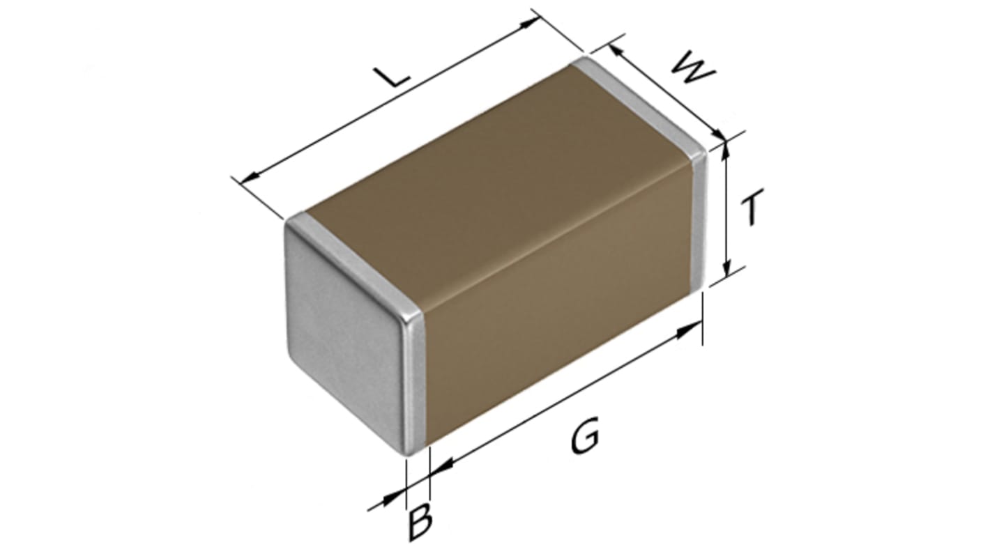Condensatore ceramico multistrato MLCC, 1206 (3216M), 2.2μF, ±10%, 50V cc, SMD, X7R