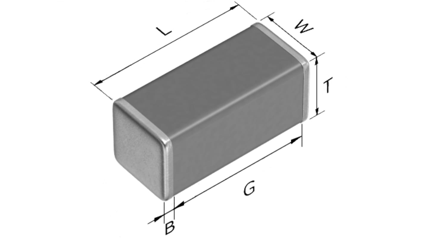 TDK, C, SMD MLCC, Vielschicht Keramikkondensator C0G, 100nF ±5% / 250V dc, Gehäuse 1812 (4532M)