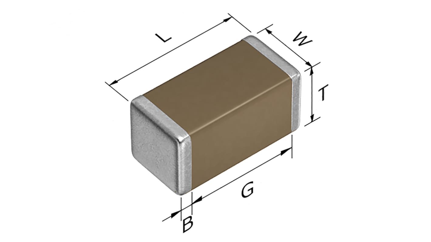 Condensateur céramique multicouche MLCC,  CMS, 4.7nF, 50V c.c., ±10%, diélectrique : X8R