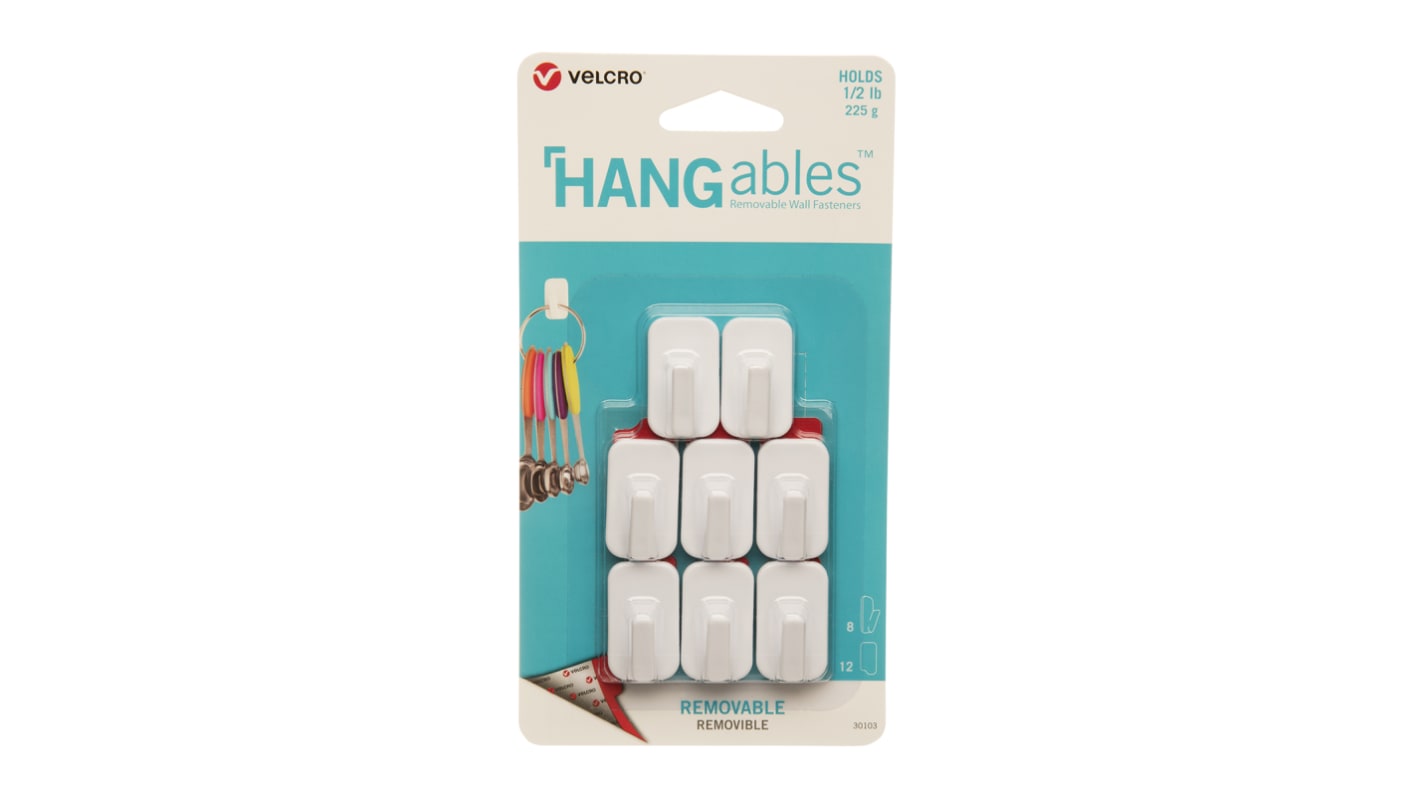 Gancho adhesivo Velcro VEL-30103-WEU Blanco 19 x 32 mm HANGables x 8