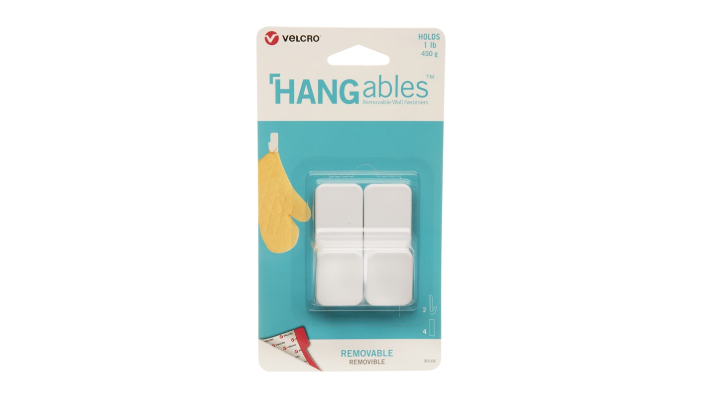 VEL 30106 WEU Velcro HANGables 25 x 62 mm White Adhesive Hook x 2 RS