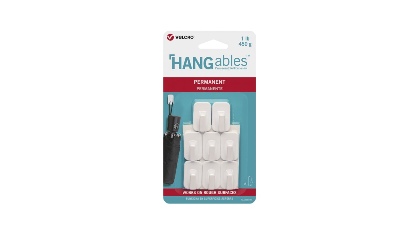 VEL 30111 WEU Velcro HANGables 19 x 32 mm White Adhesive Hook x 8 RS