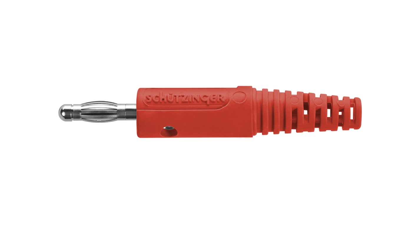 Schutzinger Red Male Banana Plug, 4 mm Connector, Solder Termination, 32A, 33 V ac, 70V dc, Nickel Plating