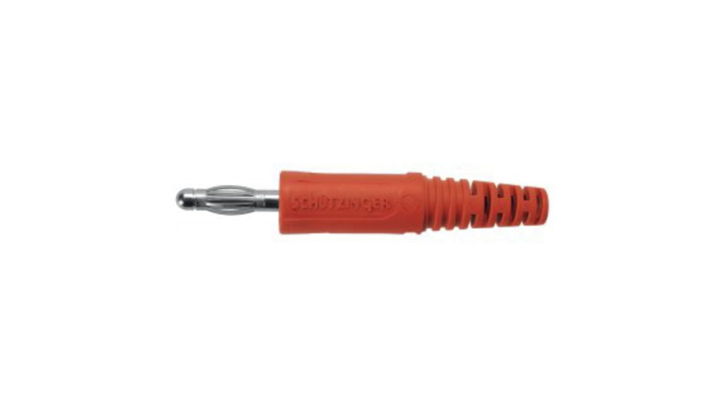 Schutzinger Red Male Banana Plug, 4 mm Connector, Solder Termination, 32A, 33 V ac, 70V dc, Nickel Plating