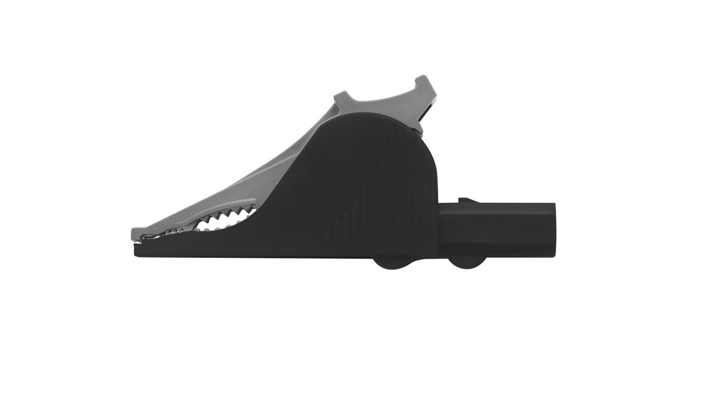 Schutzinger Crocodile Clip 4 mm Connection, Nickel-Plated Steel Contact, 36A, Black