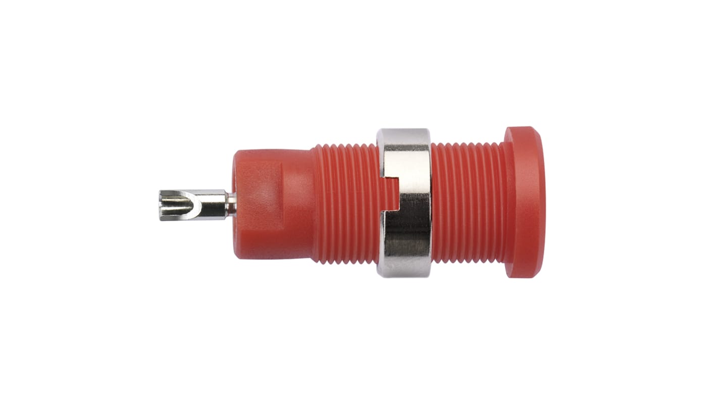 Conector banana hembra Hembra, 10A, 600V, Contacto Níquel, Rojo