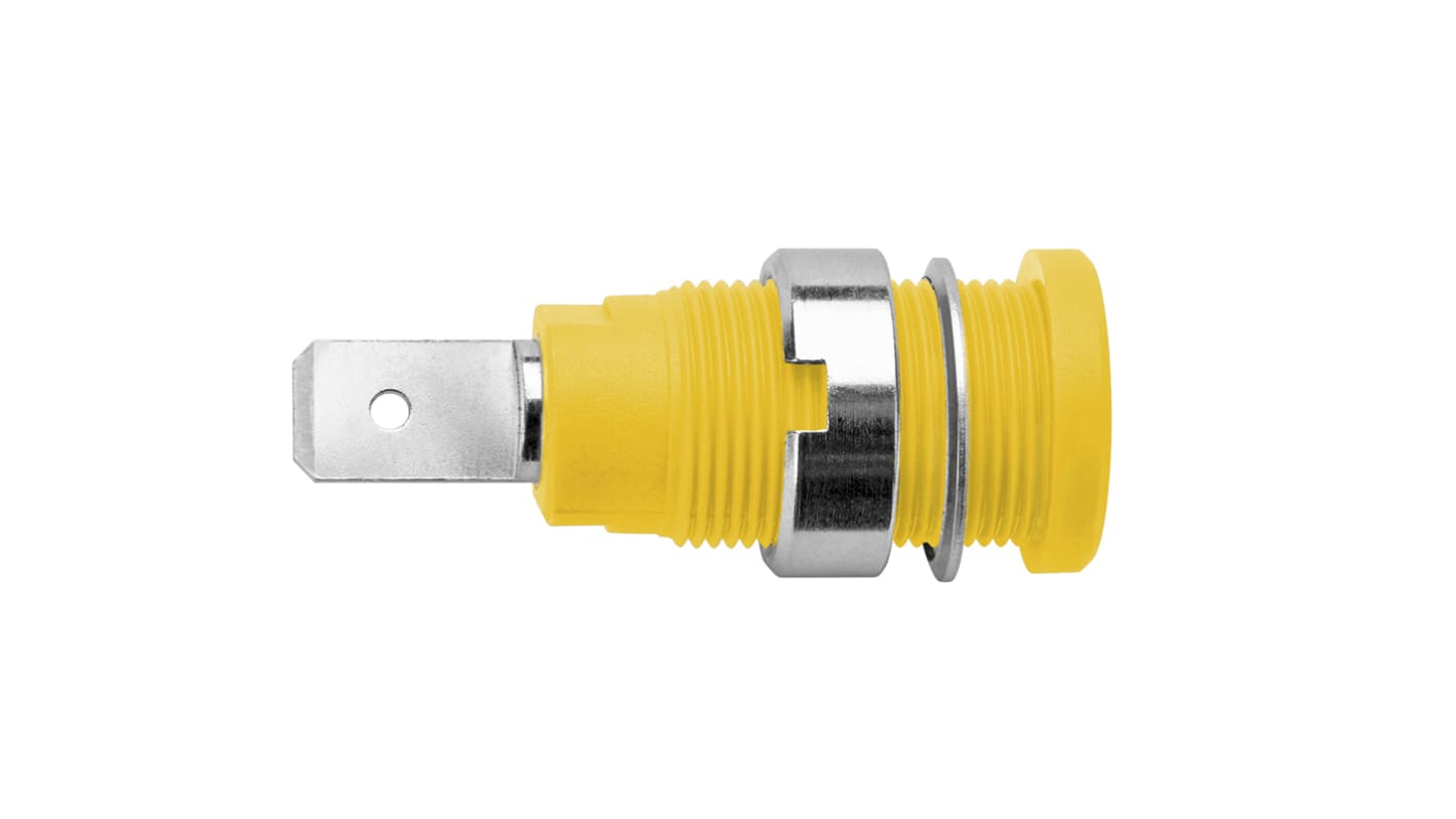 Schutzinger Yellow Female Banana Socket, 4 mm Connector, 10A, 1000V, Nickel Plating