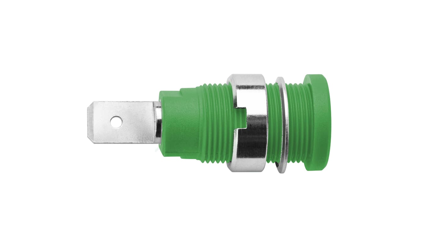 Schutzinger Green Female Banana Socket, 4 mm Connector, 10A, 1000V, Nickel Plating