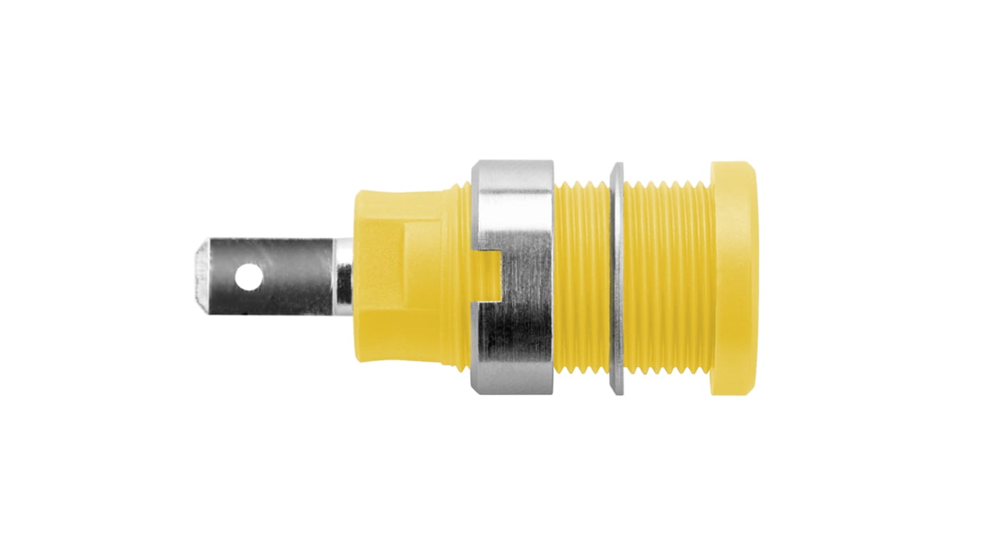 Schutzinger Yellow Female Banana Socket, 4 mm Connector, 24A, 1000V, Nickel Plating