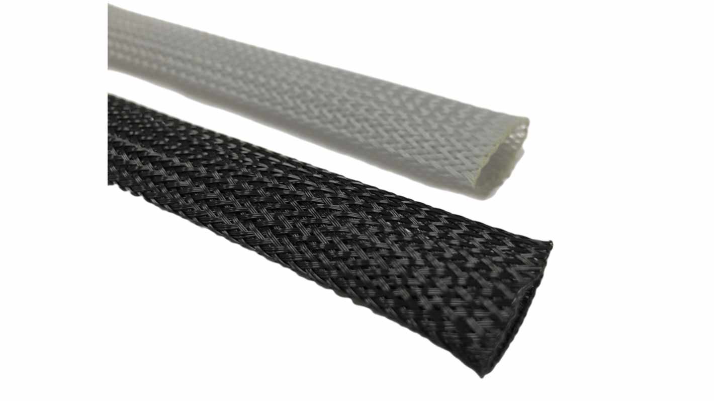 RS PRO Expandable Braided PET Black Cable Sleeve, 10mm Diameter, 15m Length
