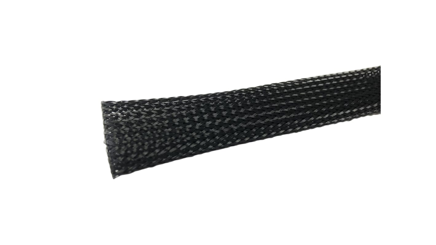 RS PRO Expandable Braided PET Black Cable Sleeve, 25mm Diameter, 10m Length