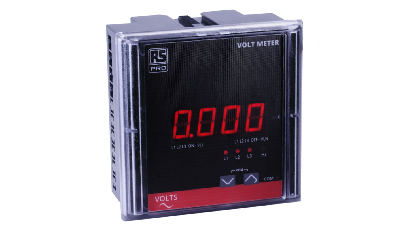 RS PRO Digital Voltmeter, Digital Display 4-Digits Class 1.0, 90 x 90 x 55 mm