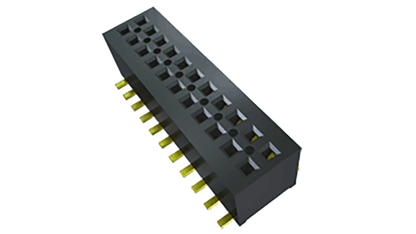 Conector hembra para PCB Ángulo de 90° Samtec serie MLE, de 20 vías en 2 filas, paso 1mm, 310 V., 2.9A, Montaje