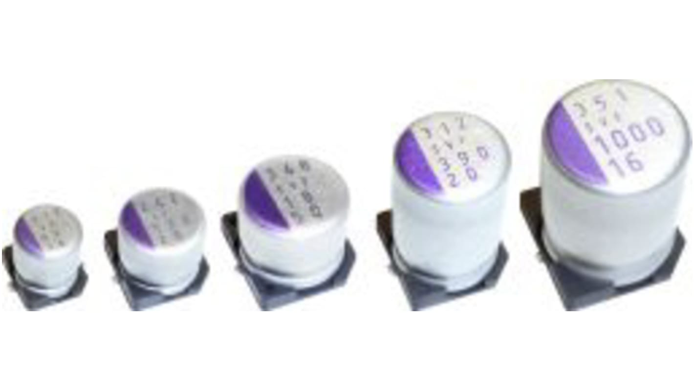 Panasonic 1000μF Polymer Aluminium Polymer Capacitor 16V dc, Surface Mount - 16SVF1000M