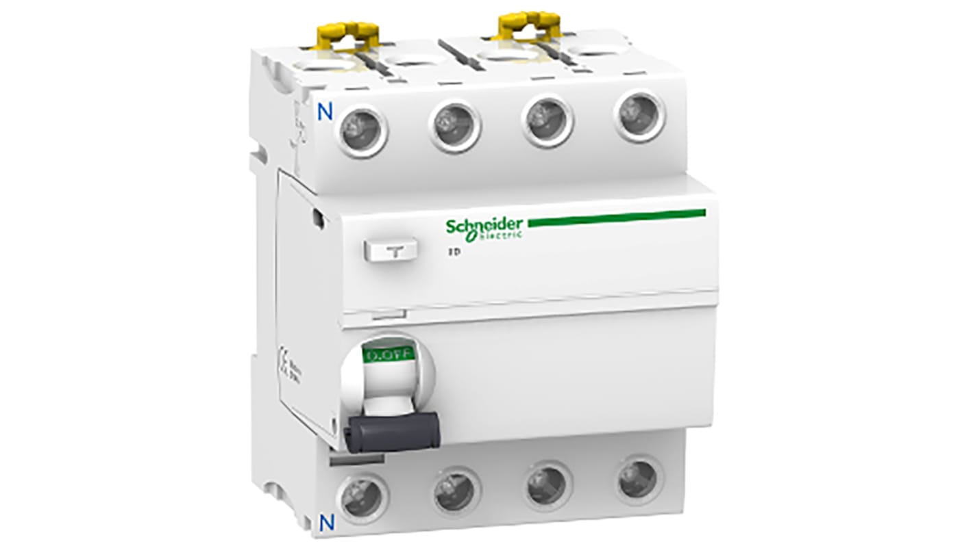Schneider Electric 63A 4P RCBO, 30mA剩余电流动作断路器, 500V, Acti 9 IID系列
