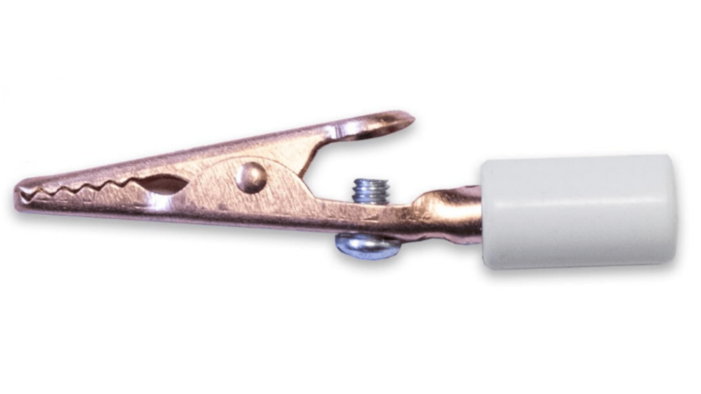 Mueller Electric Crocodile Clip 4 mm Connection, Copper Contact, 10A, White