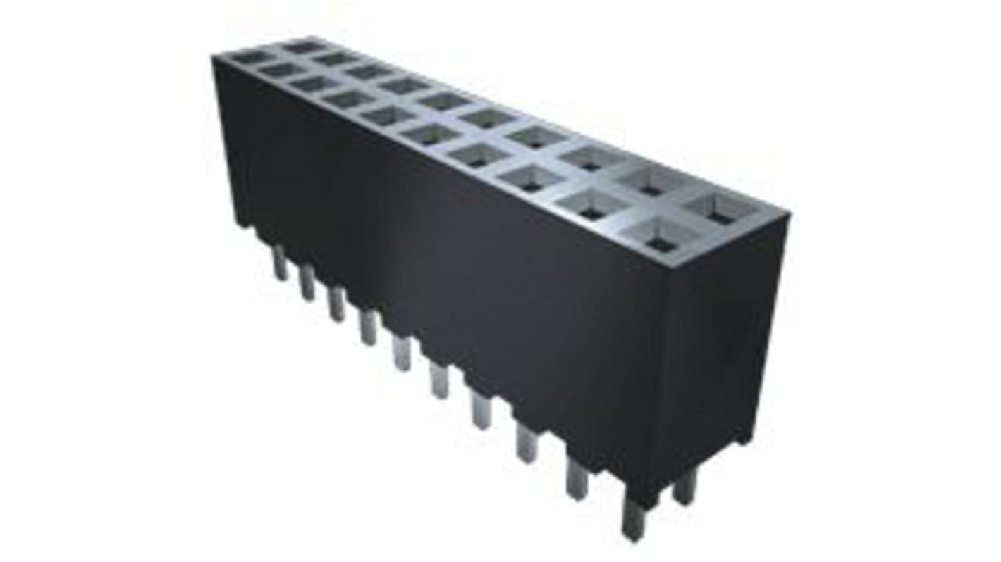 Samtec SQW Series Straight Through Hole Mount PCB Socket, 20-Contact, 2-Row, 2mm Pitch, Solder Termination