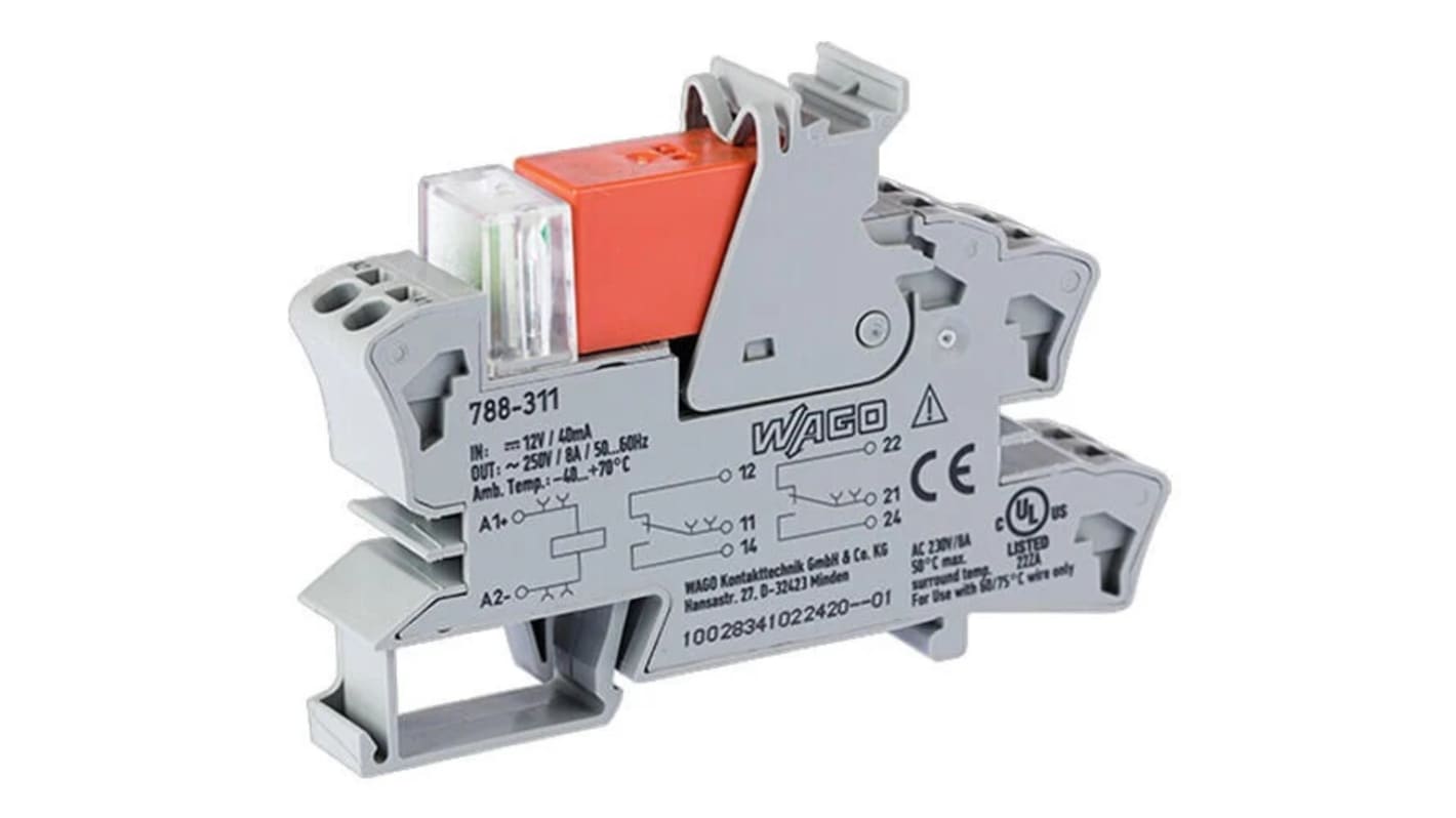 WAGO 788 Interface Relais / 12V dc 12V dc, 2-poliger Wechsler DIN-Schienen 250V ac