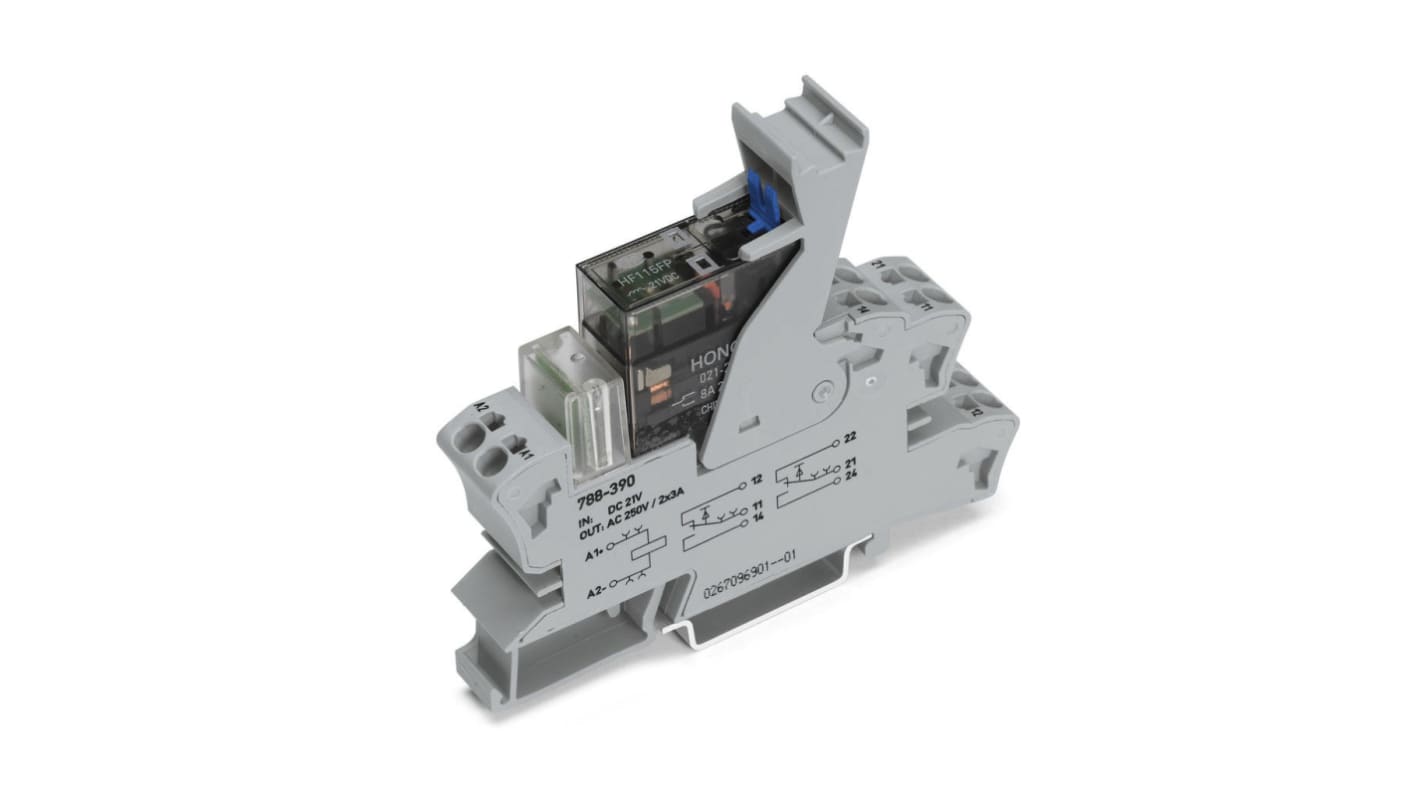 WAGO 788 Series Interface Relay, DIN Rail Mount, 24V dc Coil, DPDT, 2-Pole