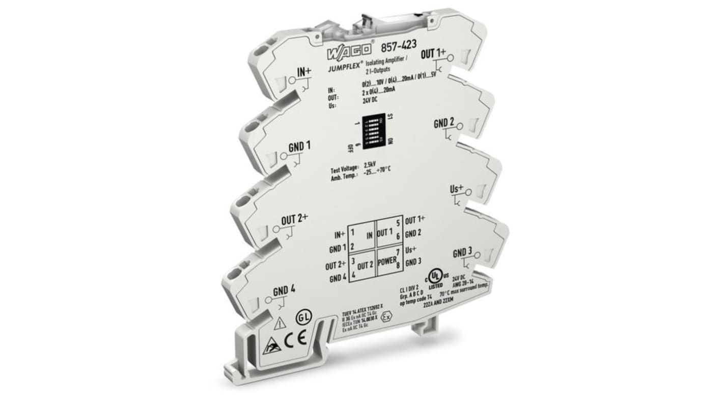 WAGO JUMPFLEX Series Signal Conditioner, Current, Voltage Input, Current Output, 24V dc Supply, ATEX, IECEx