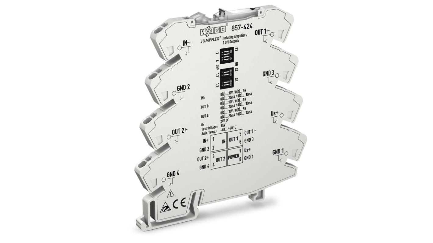 Acondicionador de señal Wago, alim. 24V dc, in. 0 → 1 V, 0 → 10mA, out. 0 → 10 V, 0 → 10mA,