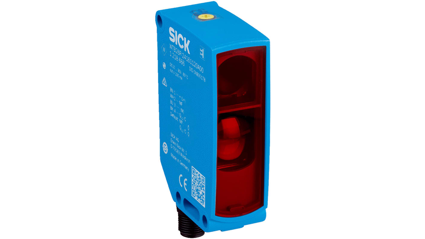 Rs-Online Sensore fotoelettrico Rettangolare SICK a soppressione di sfondo rilevamento 10 mm → 1 6 m. uscita NPN/PNP