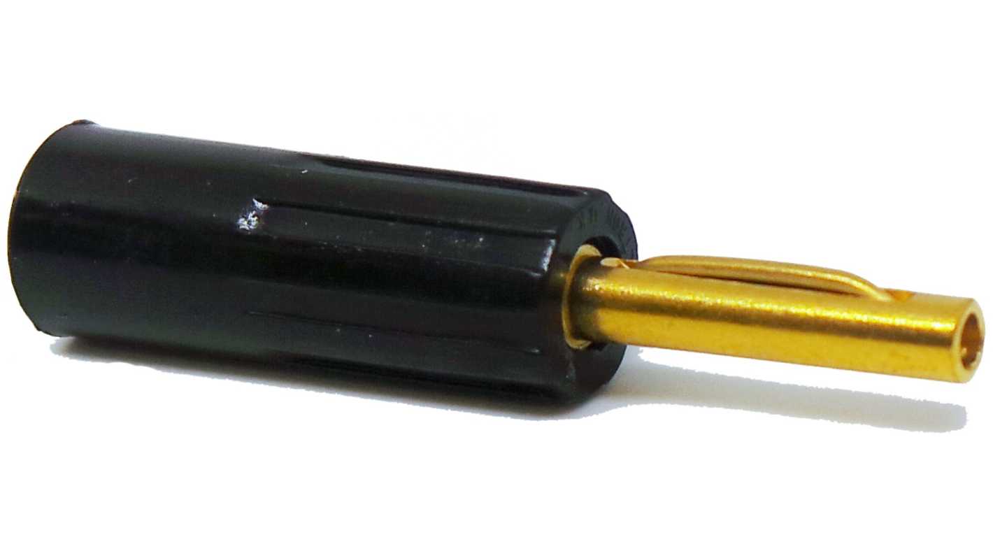 RS PRO Black Male Banana Connectors, 4 mm Connector, Crimp, Screw, Solder Termination, 16A, 50V, Gold Plating