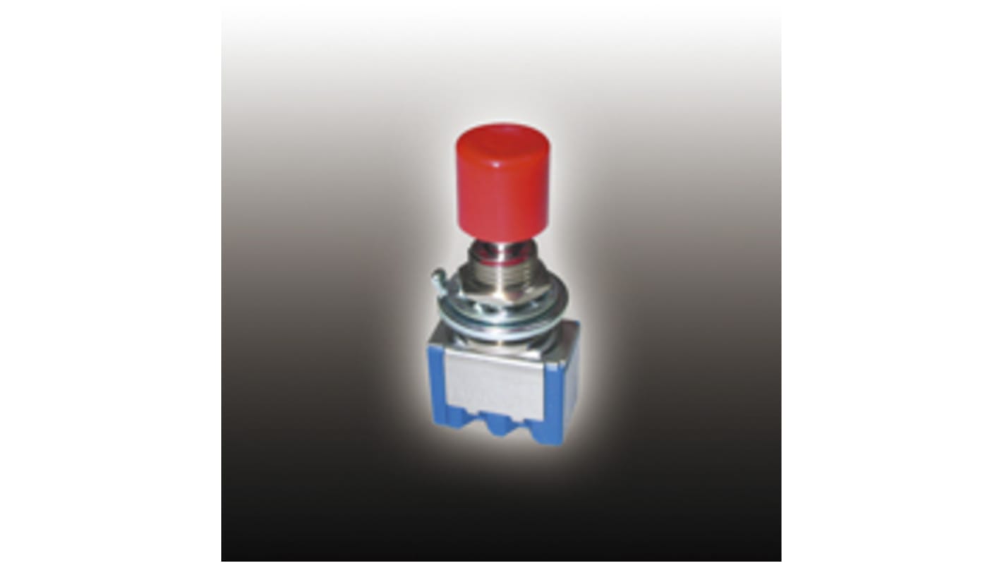 Nidec Components Push Button Switch, Momentary, Panel Mount, 6.4mm Cutout, DPDT, 125 (Silver) V ac, 30 (Gold) V dc