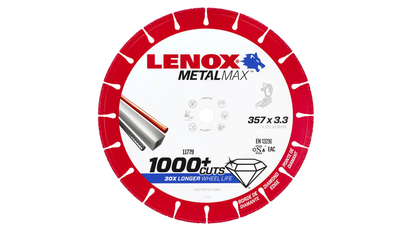 Lenox Aluminium Oxide Cutting Disc, 357mm x 3.3mm Thick, Medium Grade, P80 Grit, 1 in pack