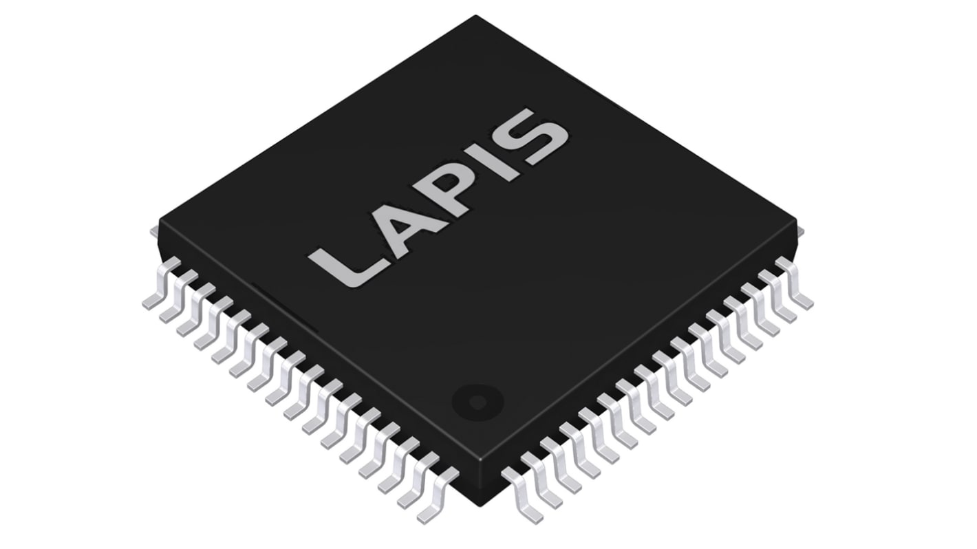 Lapis, 16bit, ML62Q1400 Microcontroller, 32.76kHz, 64 kB Flash, 64-Pin TQFP