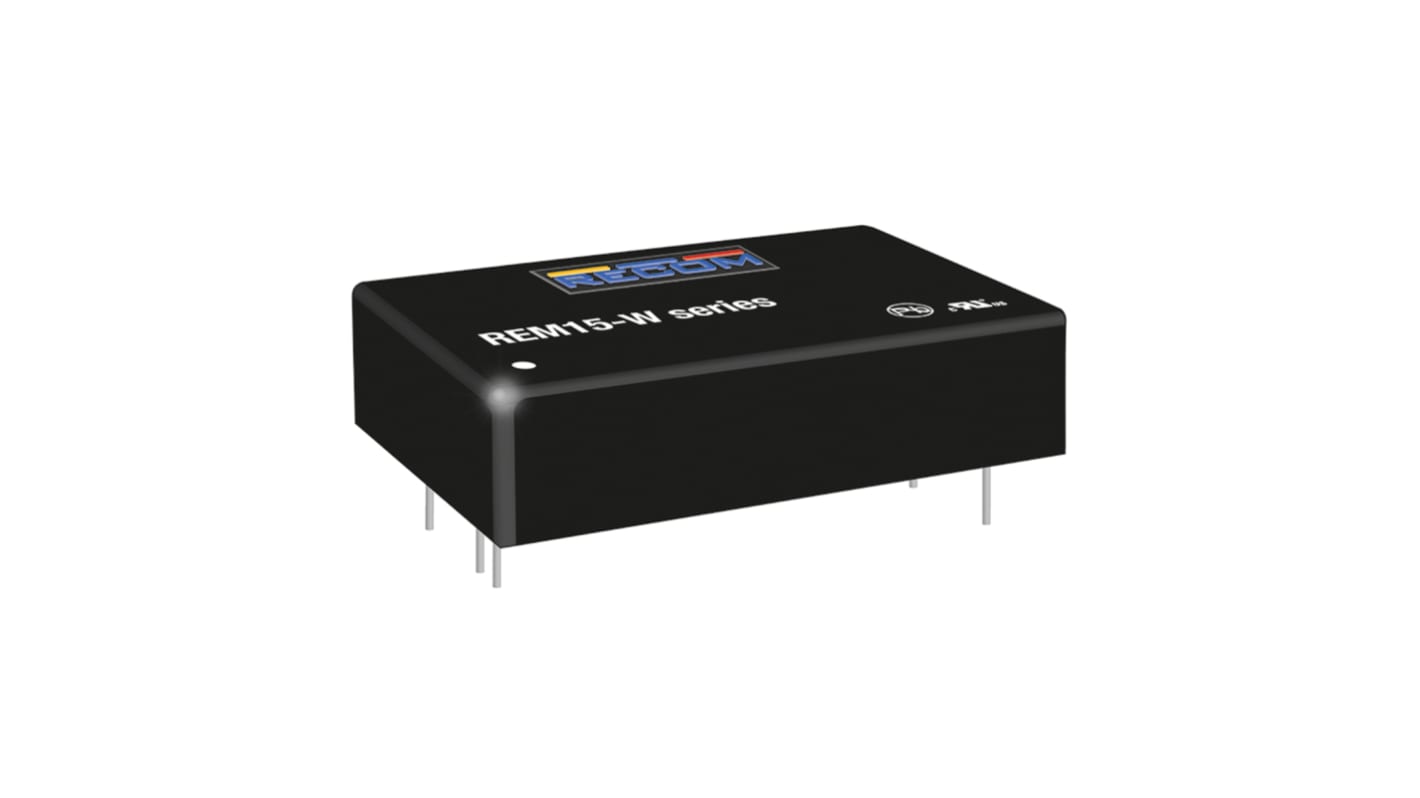Recom REM15-W DC-DC Converter, 12V dc/ 1.25A Output, 9 → 36 V dc Input, 15W, Through Hole, +105°C Max Temp -40°C