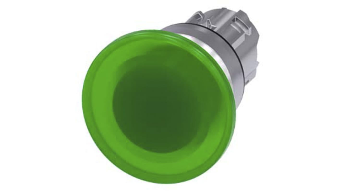 Cabezal de pulsador Siemens serie 3SU1, Ø 22mm, de color Verde, Momentáneo, IP66, IP67, IP69K