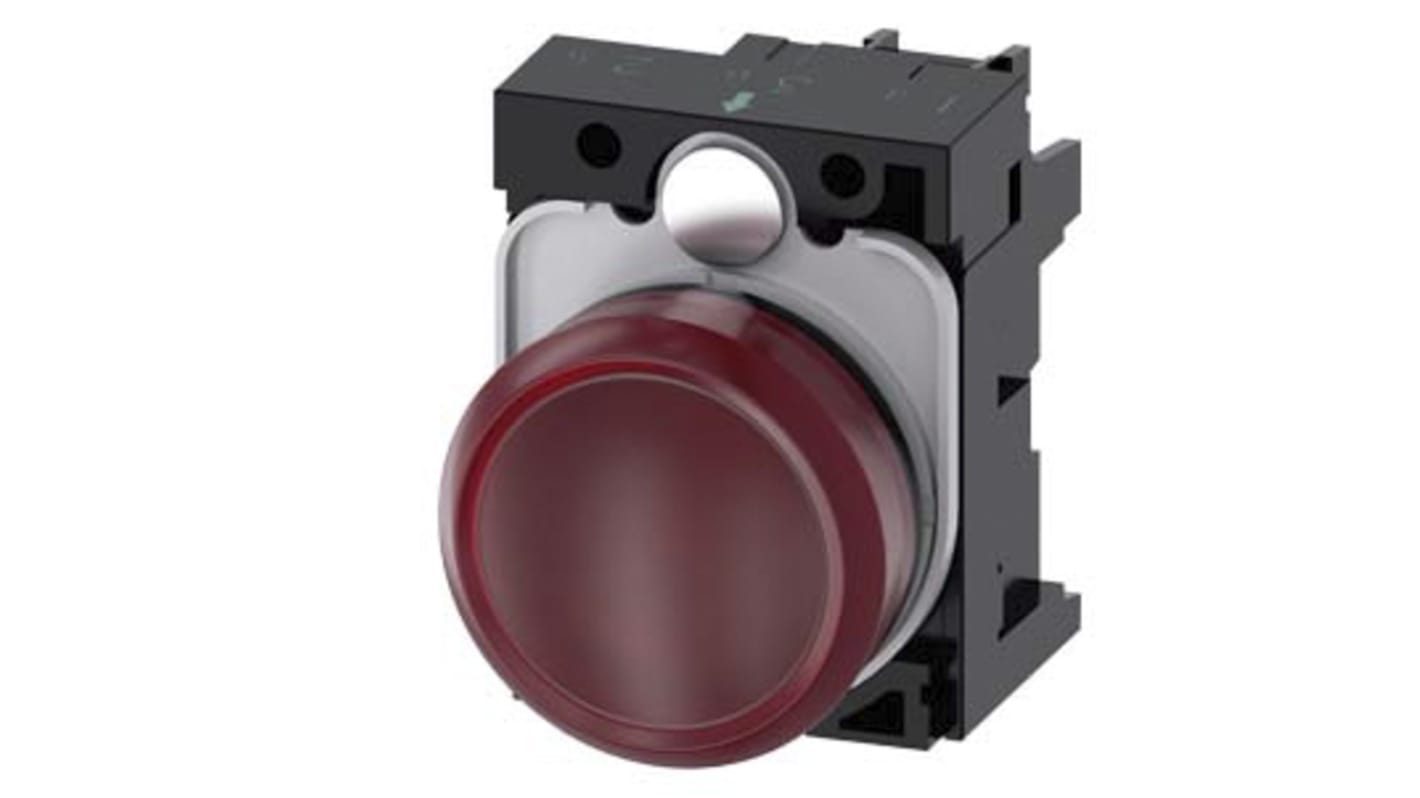 Siemens, 3SU1, Panel Mount Red LED Indicator, 22mm Cutout, Round, 110V ac