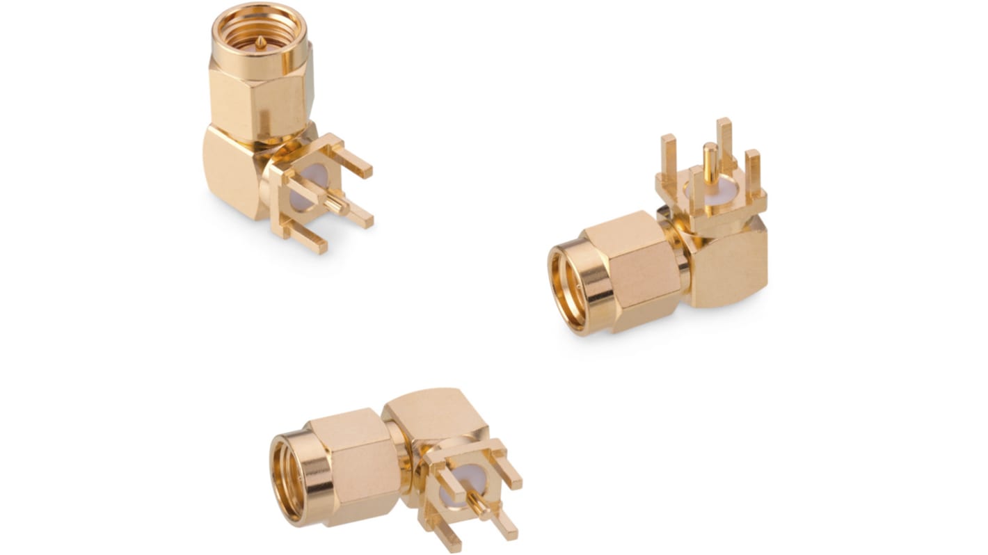 Wurth Elektronik WR-SMA Series, Plug PCB Mount SMA Connector, Solder Termination, Right Angle Body