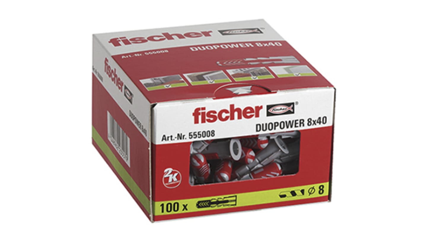 Fischer Fixings Nylon Screw Anchor 40mm, 8mm Fixing Hole