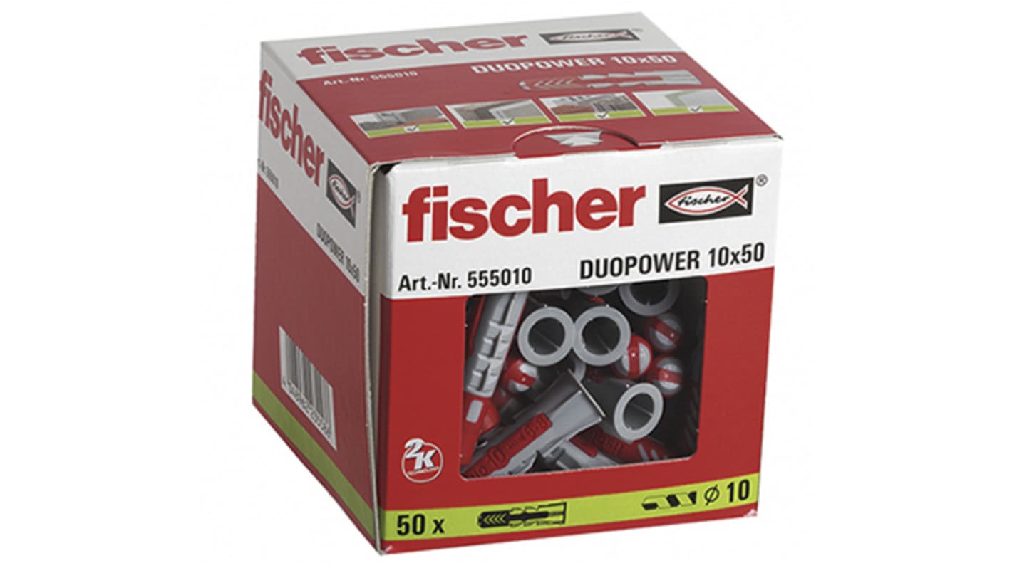 Fischer Fixings Nylon Screw Anchor 50mm, 10mm Fixing Hole