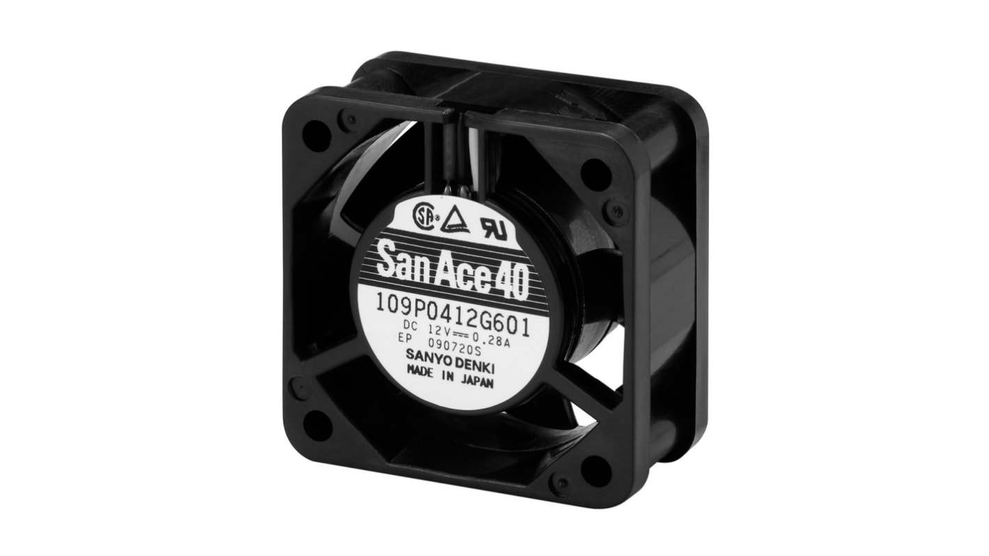 Sanyo Denki 109P Series Axial Fan, 12 V dc, DC Operation, 18.5m³/h, 2.16W, 180mA Max, 40 x 40 x 20mm