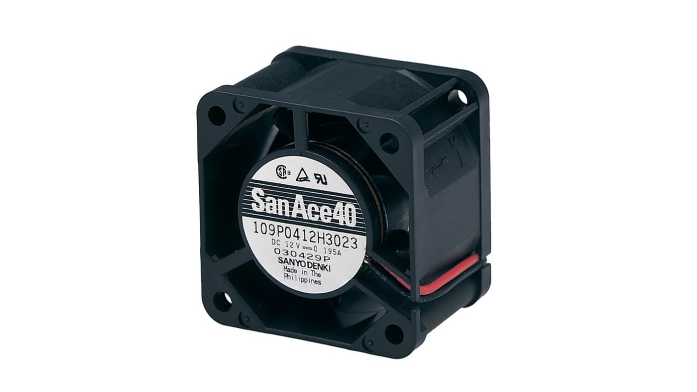 Sanyo Denki 109P Series Axial Fan, 24 V dc, DC Operation, 27.6m³/h, 4.32W, 180mA Max, 40 x 40 x 28mm