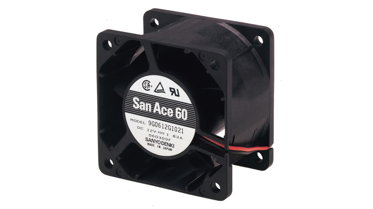 Sanyo Denki 9G Series Axial Fan, 12 V dc, DC Operation, 110.4m³/h, 18.5W, 1.54A Max, 60 x 60 x 38mm
