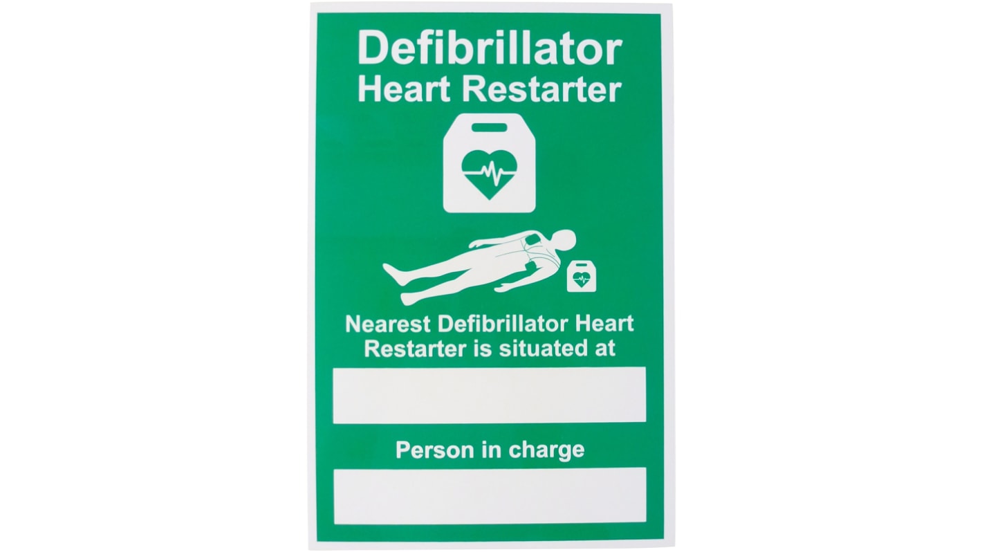RS PRO Rigid Plastic AED Sign, H200 mm W300mm